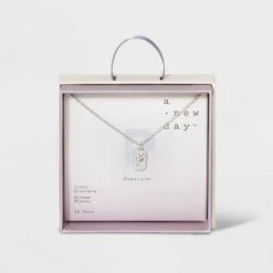 Crystal Sterling Plated Initial Tag Cut Out Pendant Necklace - A New Day™ Metallic Silver -A New Day popular shop unnamed file 2966