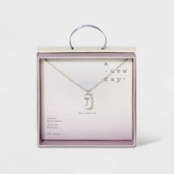 Crystal Sterling Plated Initial Tag Cut Out Pendant Necklace - A New Day™ Metallic Silver -A New Day popular shop unnamed file 2970