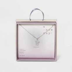 Crystal Sterling Plated Initial Tag Cut Out Pendant Necklace - A New Day™ Metallic Silver -A New Day popular shop unnamed file 2972