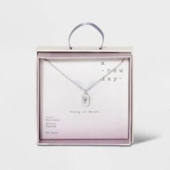 Crystal Sterling Plated Initial Tag Cut Out Pendant Necklace - A New Day™ Metallic Silver -A New Day popular shop unnamed file 2975