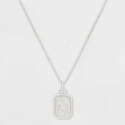 Silver Plated Initial Tag Pendant Necklace - A New Dayâ„¢