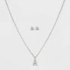 Silver Plated Cubic Zirconia Initial Chain Pendant Necklace and Earring Set - A New Day™ -A New Day popular shop unnamed file 3039