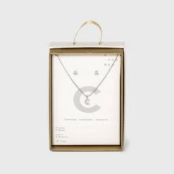 Silver Plated Cubic Zirconia Initial Chain Pendant Necklace and Earring Set - A New Day™ 38 Silver Plated Cubic Zirconia Initial Chain Pendant Necklace and Earring Set - A New Day™ -A New Day popular shop unnamed file 3045