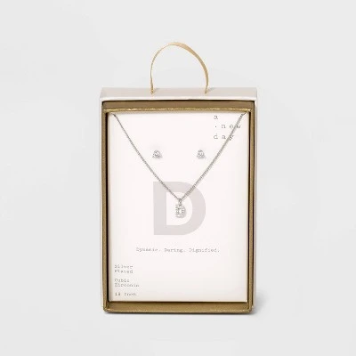 Silver Plated Cubic Zirconia Initial Chain Pendant Necklace and Earring Set - A New Day™ 10 Silver Plated Cubic Zirconia Initial Chain Pendant Necklace and Earring Set - A New Day™ - Image 8