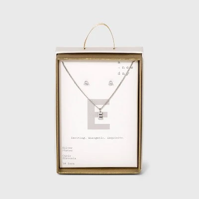 Silver Plated Cubic Zirconia Initial Chain Pendant Necklace and Earring Set - A New Day™ 11 Silver Plated Cubic Zirconia Initial Chain Pendant Necklace and Earring Set - A New Day™ - Image 9
