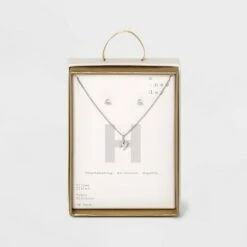 Silver Plated Cubic Zirconia Initial Chain Pendant Necklace and Earring Set - A New Day™ 43 Silver Plated Cubic Zirconia Initial Chain Pendant Necklace and Earring Set - A New Day™ -A New Day popular shop unnamed file 3050