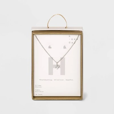 Silver Plated Cubic Zirconia Initial Chain Pendant Necklace and Earring Set - A New Day™ 14 Silver Plated Cubic Zirconia Initial Chain Pendant Necklace and Earring Set - A New Day™ - Image 12
