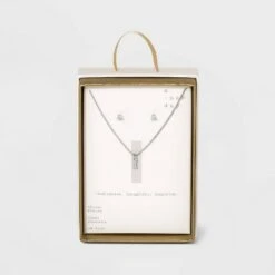 Silver Plated Cubic Zirconia Initial Chain Pendant Necklace and Earring Set - A New Day™ 44 Silver Plated Cubic Zirconia Initial Chain Pendant Necklace and Earring Set - A New Day™ -A New Day popular shop unnamed file 3051