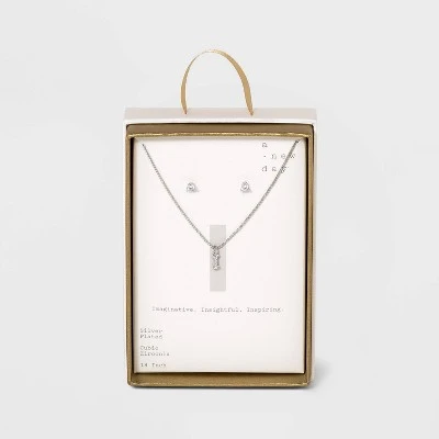 Silver Plated Cubic Zirconia Initial Chain Pendant Necklace and Earring Set - A New Day™ 15 Silver Plated Cubic Zirconia Initial Chain Pendant Necklace and Earring Set - A New Day™ - Image 13