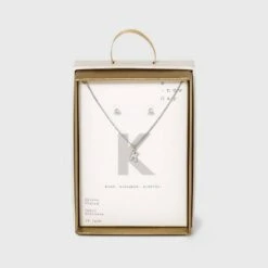 Silver Plated Cubic Zirconia Initial Chain Pendant Necklace and Earring Set - A New Day™ 46 Silver Plated Cubic Zirconia Initial Chain Pendant Necklace and Earring Set - A New Day™ -A New Day popular shop unnamed file 3053