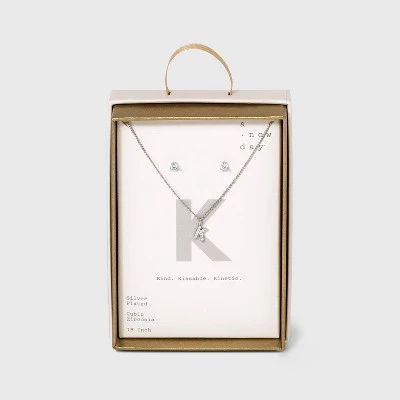 Silver Plated Cubic Zirconia Initial Chain Pendant Necklace and Earring Set - A New Day™ 17 Silver Plated Cubic Zirconia Initial Chain Pendant Necklace and Earring Set - A New Day™ - Image 15