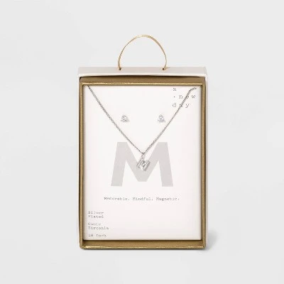 Silver Plated Cubic Zirconia Initial Chain Pendant Necklace and Earring Set - A New Day™ 19 Silver Plated Cubic Zirconia Initial Chain Pendant Necklace and Earring Set - A New Day™ - Image 17