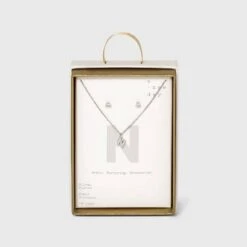 Silver Plated Cubic Zirconia Initial Chain Pendant Necklace and Earring Set - A New Day™ 49 Silver Plated Cubic Zirconia Initial Chain Pendant Necklace and Earring Set - A New Day™ -A New Day popular shop unnamed file 3056