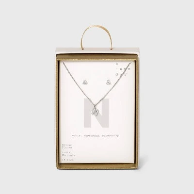 Silver Plated Cubic Zirconia Initial Chain Pendant Necklace and Earring Set - A New Day™ 20 Silver Plated Cubic Zirconia Initial Chain Pendant Necklace and Earring Set - A New Day™ - Image 18