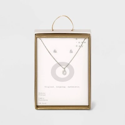 Silver Plated Cubic Zirconia Initial Chain Pendant Necklace and Earring Set - A New Day™ 21 Silver Plated Cubic Zirconia Initial Chain Pendant Necklace and Earring Set - A New Day™ - Image 19
