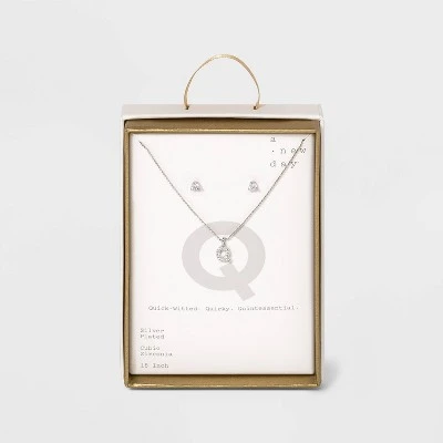 Silver Plated Cubic Zirconia Initial Chain Pendant Necklace and Earring Set - A New Day™ 23 Silver Plated Cubic Zirconia Initial Chain Pendant Necklace and Earring Set - A New Day™ - Image 21