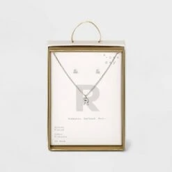 Silver Plated Cubic Zirconia Initial Chain Pendant Necklace and Earring Set - A New Day™ 53 Silver Plated Cubic Zirconia Initial Chain Pendant Necklace and Earring Set - A New Day™ -A New Day popular shop unnamed file 3060