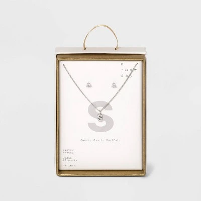 Silver Plated Cubic Zirconia Initial Chain Pendant Necklace and Earring Set - A New Day™ 25 Silver Plated Cubic Zirconia Initial Chain Pendant Necklace and Earring Set - A New Day™ - Image 23