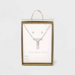 Silver Plated Cubic Zirconia Initial Chain Pendant Necklace and Earring Set - A New Day™ 55 Silver Plated Cubic Zirconia Initial Chain Pendant Necklace and Earring Set - A New Day™ -A New Day popular shop unnamed file 3062