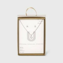 Silver Plated Cubic Zirconia Initial Chain Pendant Necklace and Earring Set - A New Day™ 56 Silver Plated Cubic Zirconia Initial Chain Pendant Necklace and Earring Set - A New Day™ -A New Day popular shop unnamed file 3063