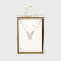 Silver Plated Cubic Zirconia Initial Chain Pendant Necklace and Earring Set - A New Day™ 57 Silver Plated Cubic Zirconia Initial Chain Pendant Necklace and Earring Set - A New Day™ -A New Day popular shop unnamed file 3064