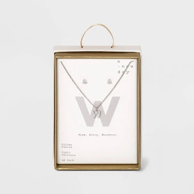 Silver Plated Cubic Zirconia Initial Chain Pendant Necklace and Earring Set - A New Day™ 29 Silver Plated Cubic Zirconia Initial Chain Pendant Necklace and Earring Set - A New Day™ - Image 27