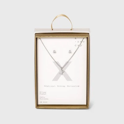 Silver Plated Cubic Zirconia Initial Chain Pendant Necklace and Earring Set - A New Day™ 30 Silver Plated Cubic Zirconia Initial Chain Pendant Necklace and Earring Set - A New Day™ - Image 28