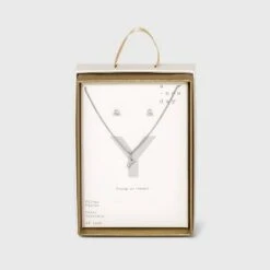 Silver Plated Cubic Zirconia Initial Chain Pendant Necklace and Earring Set - A New Day™ 60 Silver Plated Cubic Zirconia Initial Chain Pendant Necklace and Earring Set - A New Day™ -A New Day popular shop unnamed file 3067