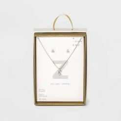 Silver Plated Cubic Zirconia Initial Chain Pendant Necklace and Earring Set - A New Day™ 61 Silver Plated Cubic Zirconia Initial Chain Pendant Necklace and Earring Set - A New Day™ -A New Day popular shop unnamed file 3068