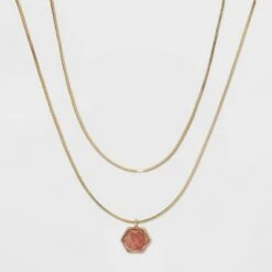 Silver Plated Layered Gold Necklace - A New Dayâ„¢ Strawberry Quartz