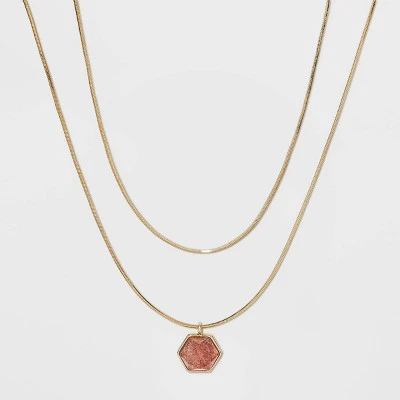 Silver Plated Layered Gold Necklace - A New Day™ Strawberry Quartz 3 Silver Plated Layered Gold Necklace - A New Day™ Strawberry Quartz