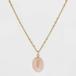 Silver Plated Rose Quartz Pendant Necklace - A New Day™ Gold
