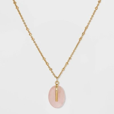 Silver Plated Rose Quartz Pendant Necklace - A New Day™ Gold 3 Silver Plated Rose Quartz Pendant Necklace - A New Day™ Gold