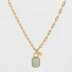 Silver Plated Gold Dipped Paperclip Chain and Semi-Precious Stone 18" Pendant Necklace - A New Dayâ„¢ Rose Quartz