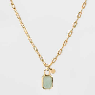 Silver Plated Gold Dipped Paperclip Chain and Semi-Precious Stone 18" Pendant Necklace - A New Day™ Rose Quartz 3 Silver Plated Gold Dipped Paperclip Chain and Semi-Precious Stone 18" Pendant Necklace - A New Day™ Rose Quartz