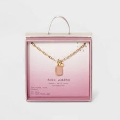 Silver Plated Gold Dipped Paperclip Chain and Semi-Precious Stone 18" Pendant Necklace - A New Day™ Rose Quartz 19 Silver Plated Gold Dipped Paperclip Chain and Semi-Precious Stone 18" Pendant Necklace - A New Day™ Rose Quartz -A New Day popular shop unnamed file 3093