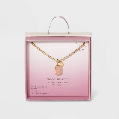 Silver Plated Gold Dipped Paperclip Chain and Semi-Precious Stone 18" Pendant Necklace - A New Day™ Rose Quartz 11 Silver Plated Gold Dipped Paperclip Chain and Semi-Precious Stone 18" Pendant Necklace - A New Day™ Rose Quartz - Image 9