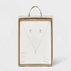 Sterling Silver Rectangle Cubic Zirconia Pendant Necklace Earring Set - A New Day™ Metallic Silver 8 Sterling Silver Rectangle Cubic Zirconia Pendant Necklace Earring Set - A New Day™ Metallic Silver -A New Day popular shop unnamed file 3096