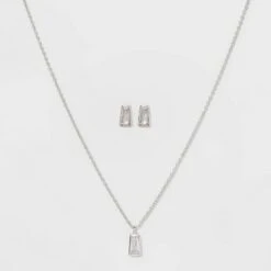 Sterling Silver Rectangle Cubic Zirconia Pendant Necklace Earring Set - A New Day™ Metallic Silver 9 Sterling Silver Rectangle Cubic Zirconia Pendant Necklace Earring Set - A New Day™ Metallic Silver -A New Day popular shop unnamed file 3097