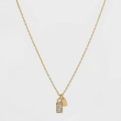 Stone and Square Charm Pendant Necklace - A New Day™ Gold -A New Day popular shop unnamed file 3130