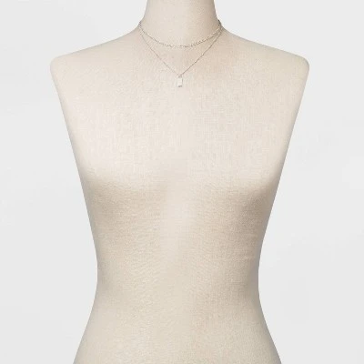 Rectangle Charm Layered Chain Pendant Necklace - A New Day™ Silver 3 Rectangle Charm Layered Chain Pendant Necklace - A New Day™ Silver