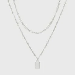 Rectangle Charm Layered Chain Pendant Necklace - A New Day™ Silver 7 Rectangle Charm Layered Chain Pendant Necklace - A New Day™ Silver -A New Day popular shop unnamed file 3139