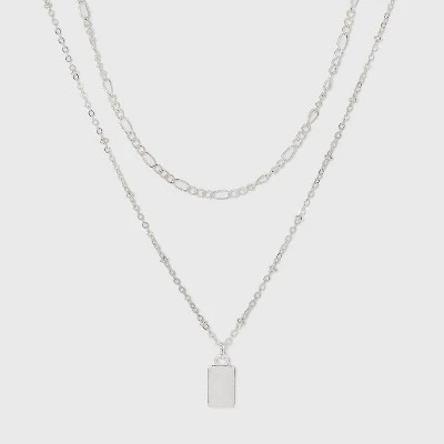 Rectangle Charm Layered Chain Pendant Necklace - A New Day™ Silver 5 Rectangle Charm Layered Chain Pendant Necklace - A New Day™ Silver - Image 3