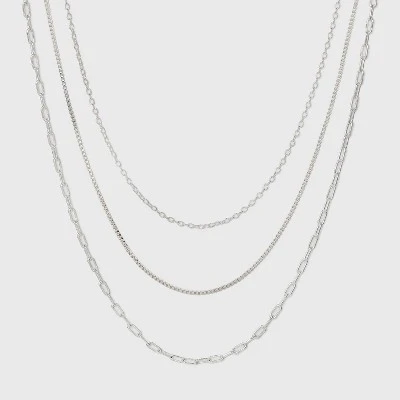 Plated Cable Box and Paperclip Chain Necklace Set 3pc - A New Day™ Silver 5 Plated Cable Box and Paperclip Chain Necklace Set 3pc - A New Day™ Silver - Image 3