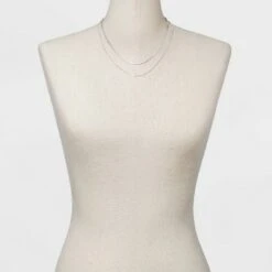 Plated Herringbone and Box Chain Necklace Set 2pc - A New Day™ Silver