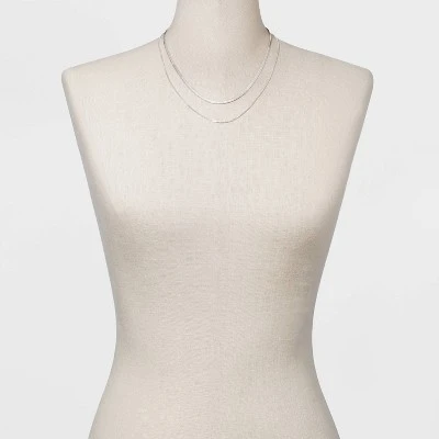 Plated Herringbone and Box Chain Necklace Set 2pc - A New Day™ Silver 3 Plated Herringbone and Box Chain Necklace Set 2pc - A New Day™ Silver