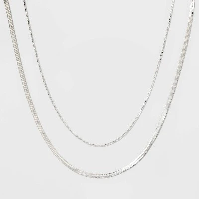 Plated Herringbone and Box Chain Necklace Set 2pc - A New Day™ Silver 5 Plated Herringbone and Box Chain Necklace Set 2pc - A New Day™ Silver - Image 3