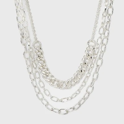 Multi Row Layered Chain Linked Necklace - A New Day™ Silver 6 Multi Row Layered Chain Linked Necklace - A New Day™ Silver - Image 4
