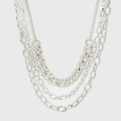 Multi Row Layered Chain Linked Necklace - A New Day™ Silver 12 Multi Row Layered Chain Linked Necklace - A New Day™ Silver -A New Day popular shop unnamed file 3159