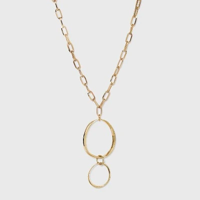 Gold with Two Rings Statement Necklace - A New Day™ Gold 5 Gold with Two Rings Statement Necklace - A New Day™ Gold - Image 3